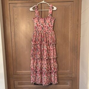 Ganni Pink Floral Tiered Maxi Dress
